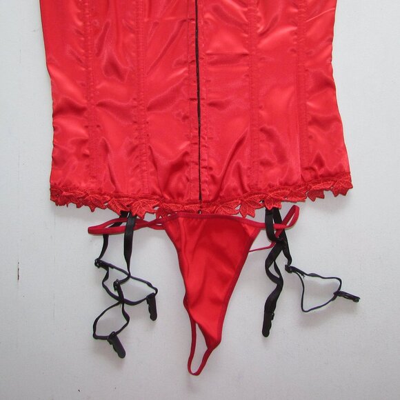 Red Satin Lace Trimmed Corset Set - NEW - Picture 5 of 7